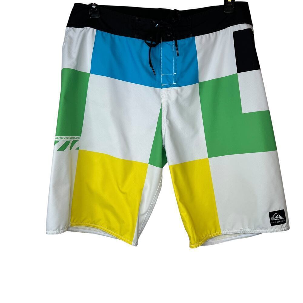 QUIKSILVER 11"  Boardshorts in White, Yellow, Blue, Men's 36" Waist